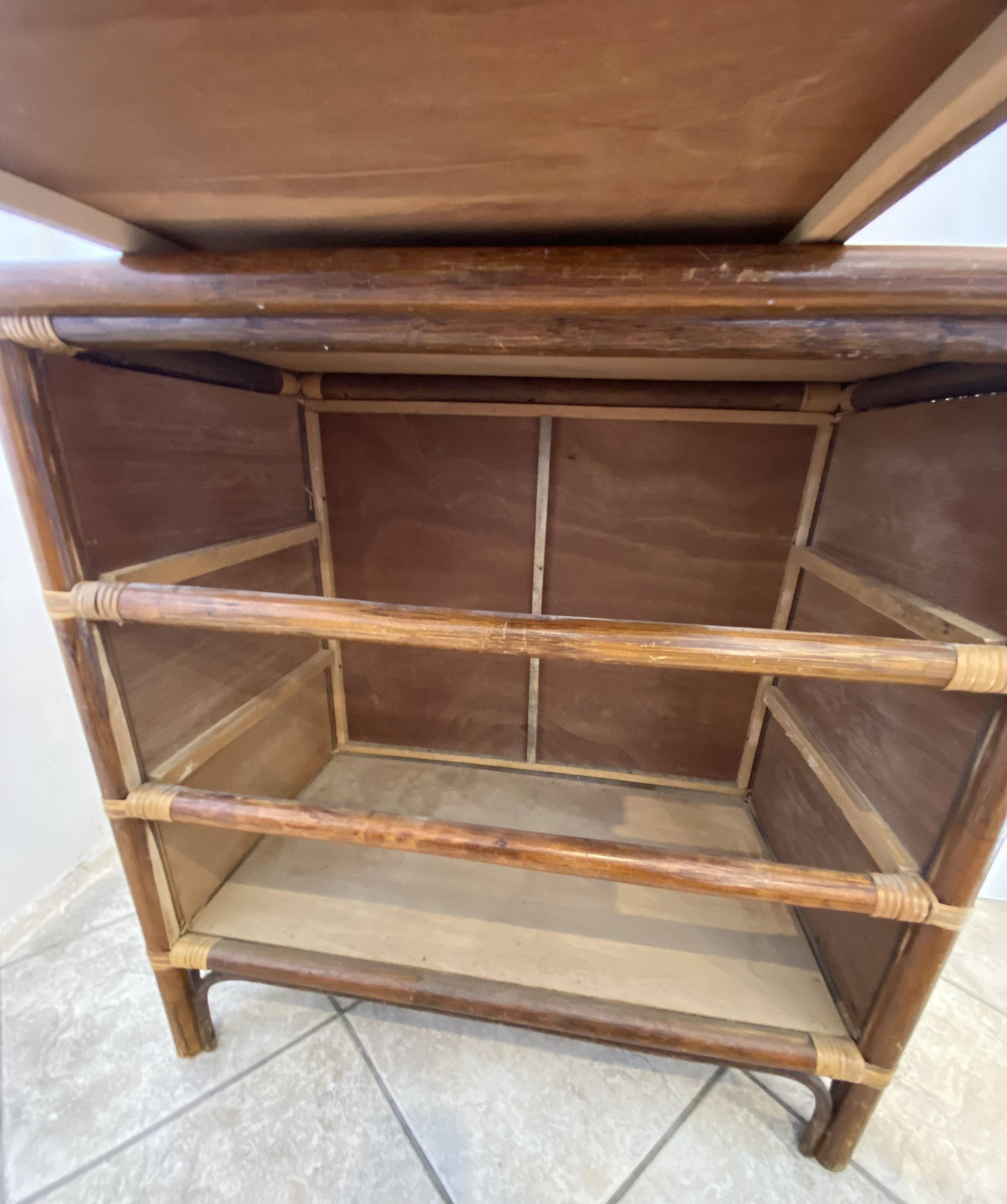 Vintage 1970s bamboo rattan 3-drawer chest of drawers.
