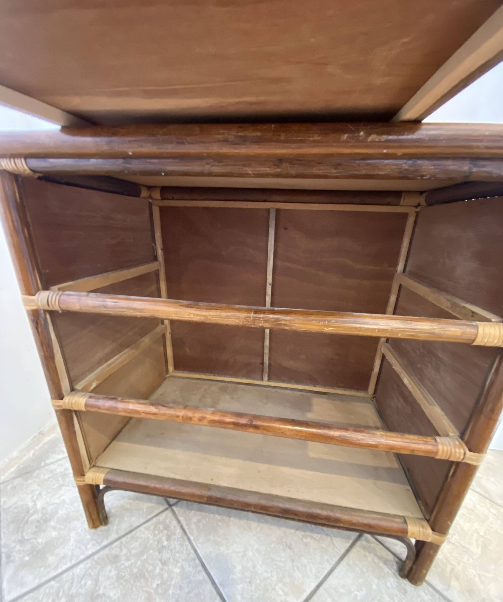 Vintage 1970s bamboo rattan 3-drawer chest of drawers.