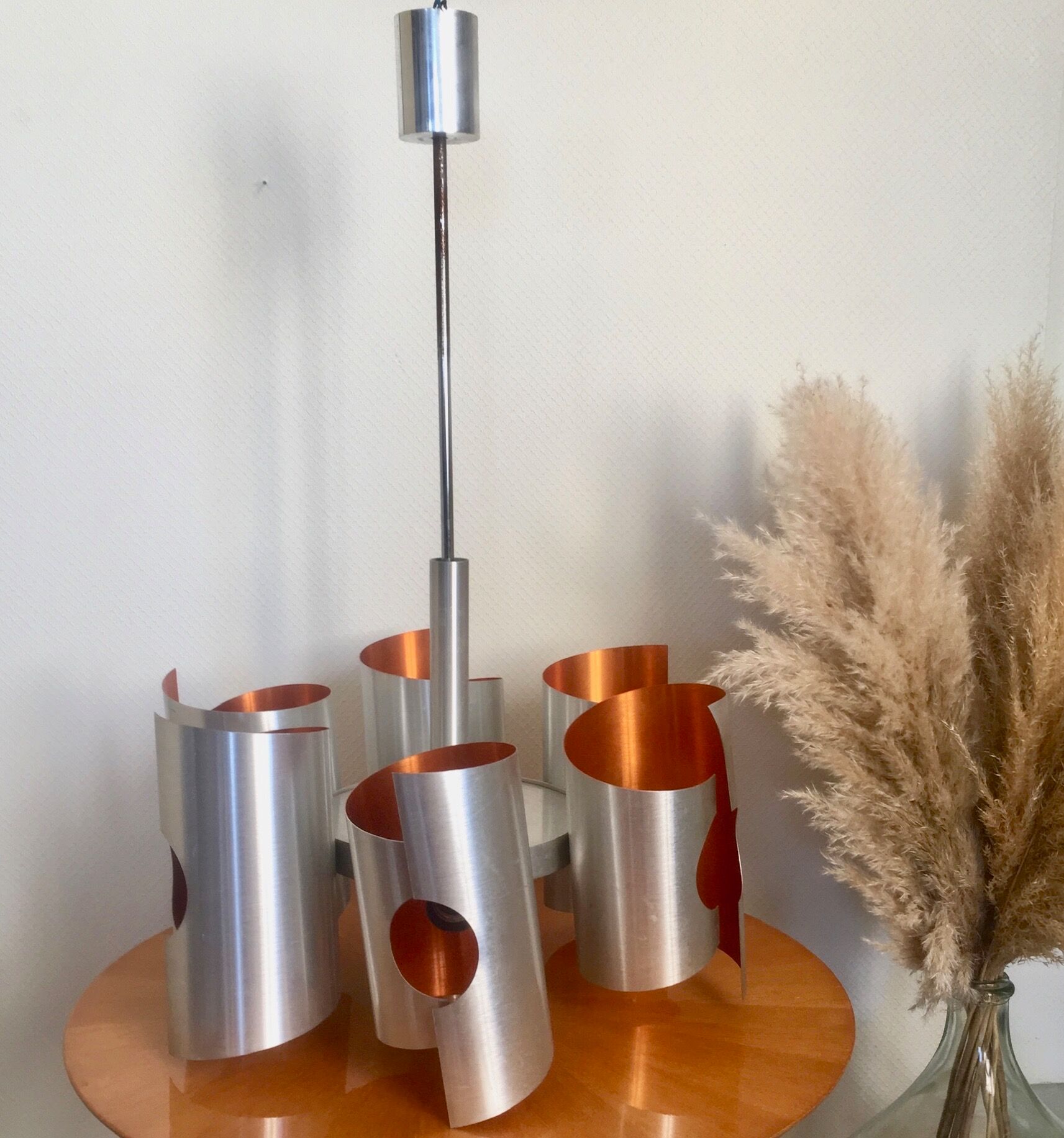 Suspension chandelier 6 lights 6 lights Space Age orange 1970