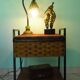 Vintage worker on wheels, rattan, fabric, skaÏ, metal with formica shelf