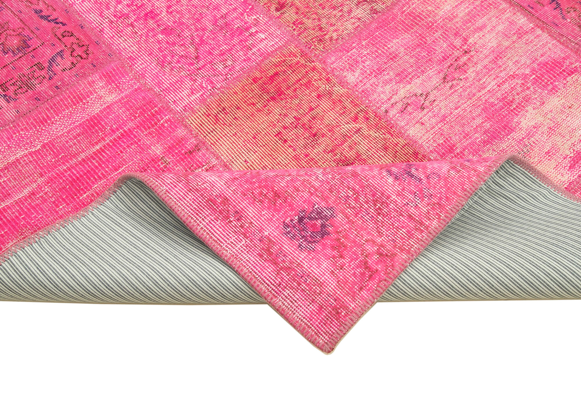 Handwoven oriental vintage 203 cm x 300 cm pink patchwork carpet