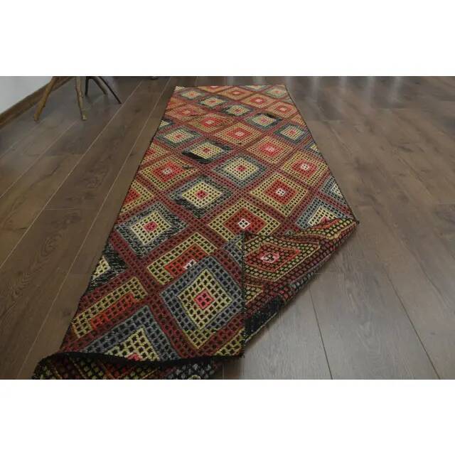 1970s Vintage Turkish Oushak Handmade Wool Cotton Red Runner Rug 70x213