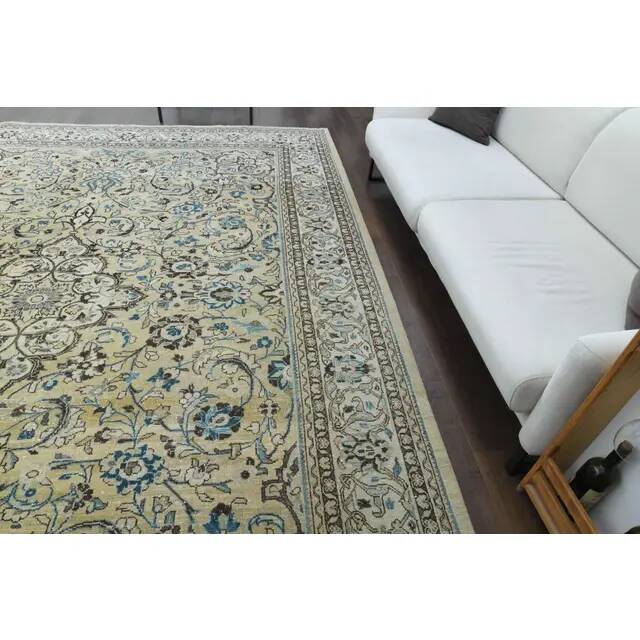 1960s Vintage Persian Handmade Wool Cotton Beige Area Rug 292x395