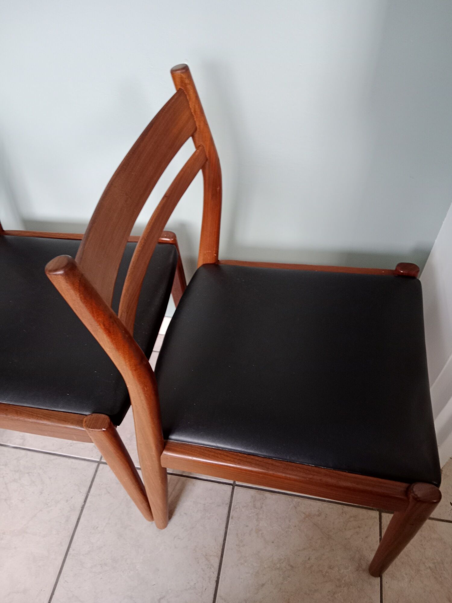 Set or suite of 4 chairs vintage Scandinavian armchairs industrial black solid wood dining room