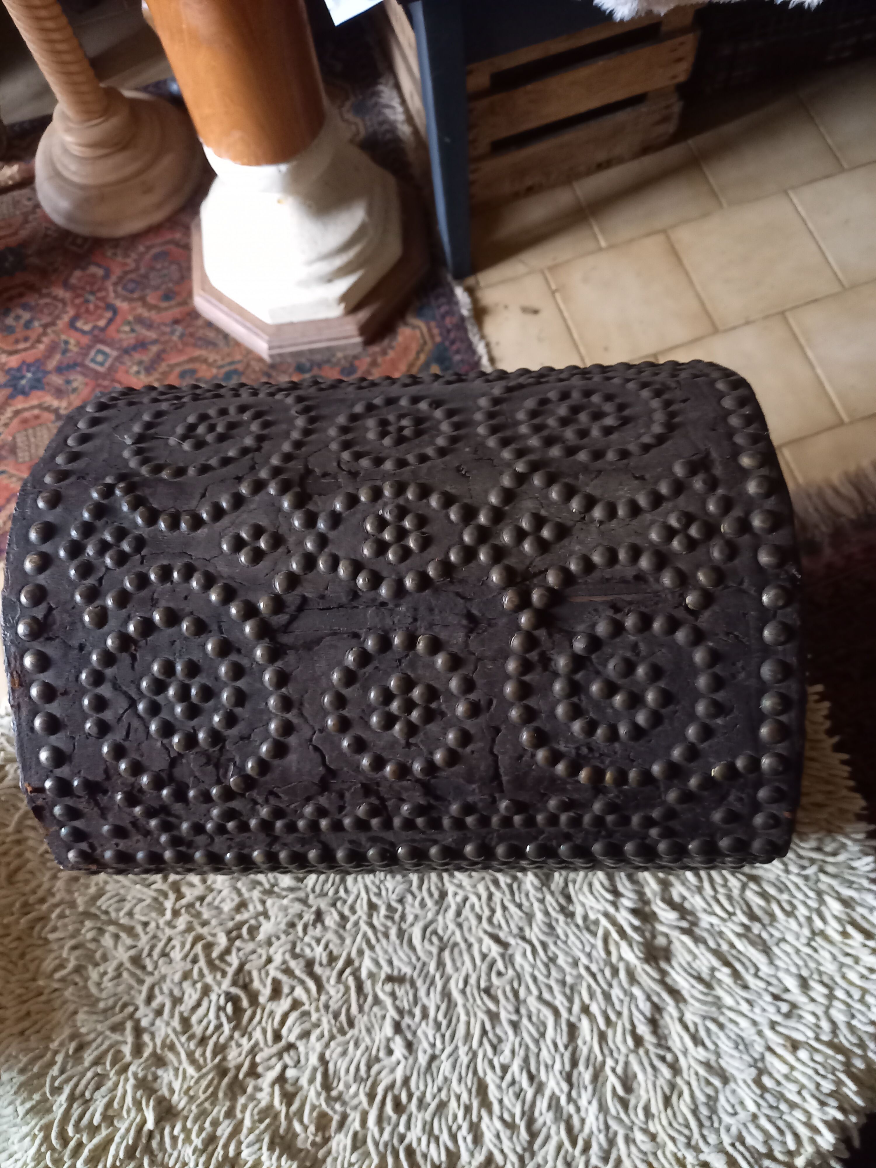Old chest wood and studded leather