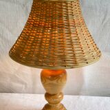 Wooden foot lamp rattan lampshade