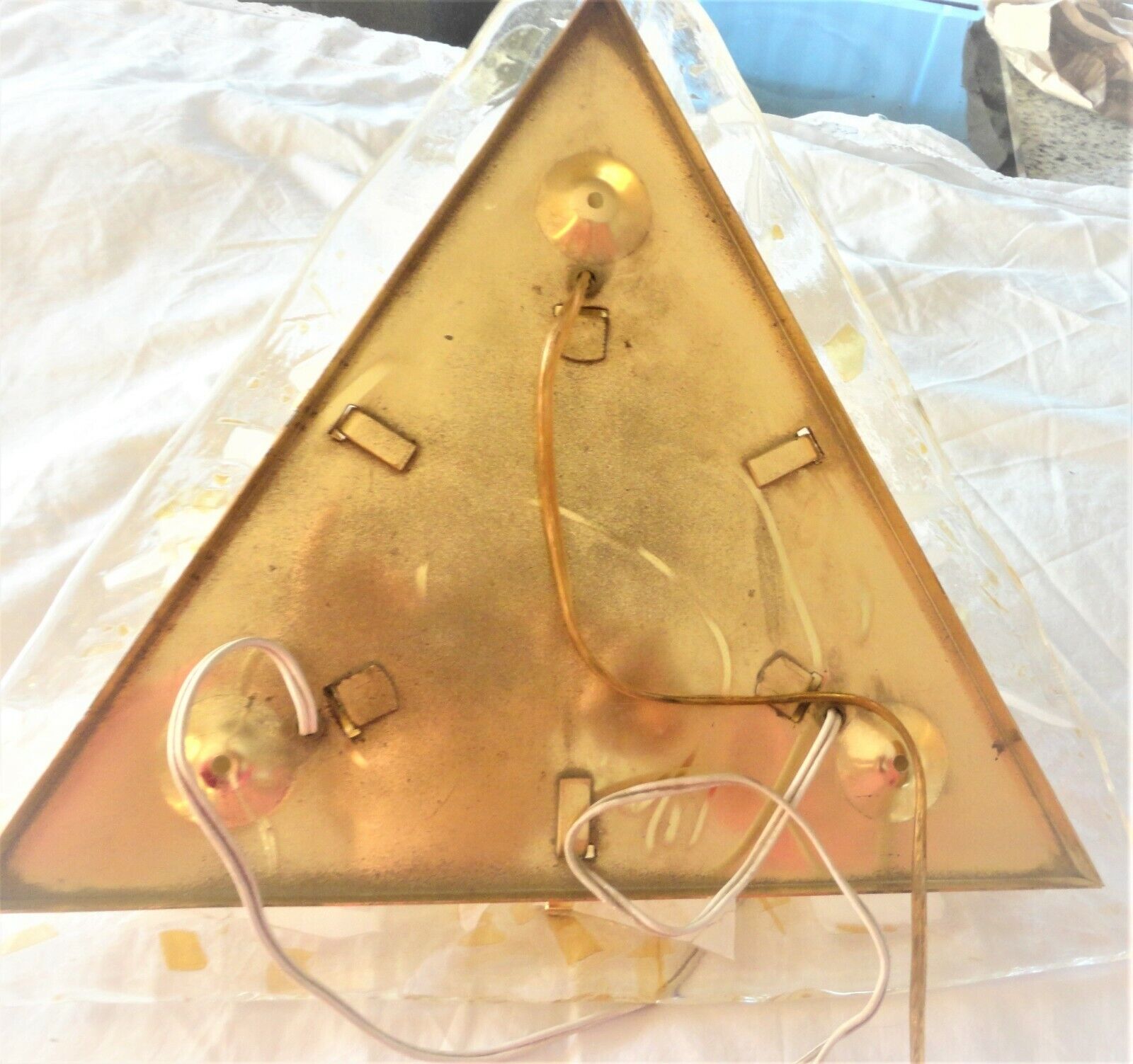 Murano glass ceiling lamp, Maestri Vetrai, mid century, triangle, gold, gilded