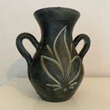 Dark green sandstone vase with handles