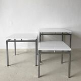 White mid-century modern nesting tables, modernist design, 1960s
