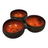 Beautiful bowl (composed of 3 bowls) with orange/red glaze inside