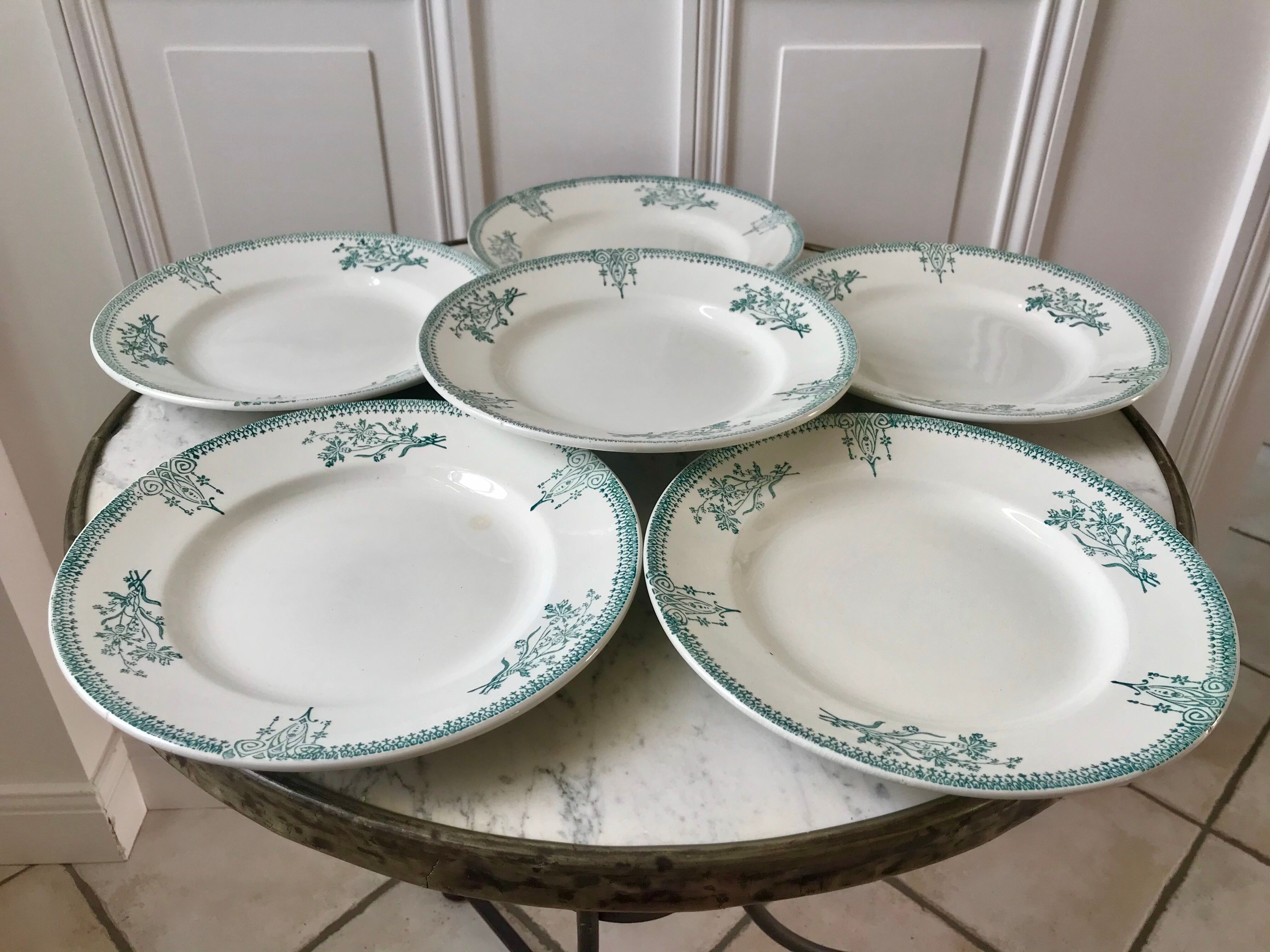 Set of 6 flat plates terre de fer saint-amand xixth