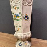 Vase on hexagonal earthenware pedestal with moustiers decoration