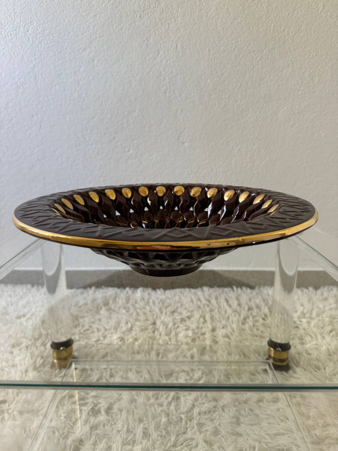 Large decorative openwork ceramic dish Vallauris 60s