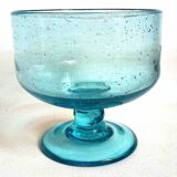 Footed bowl, 1970s, blue bubble glass, 26 cm diameter
