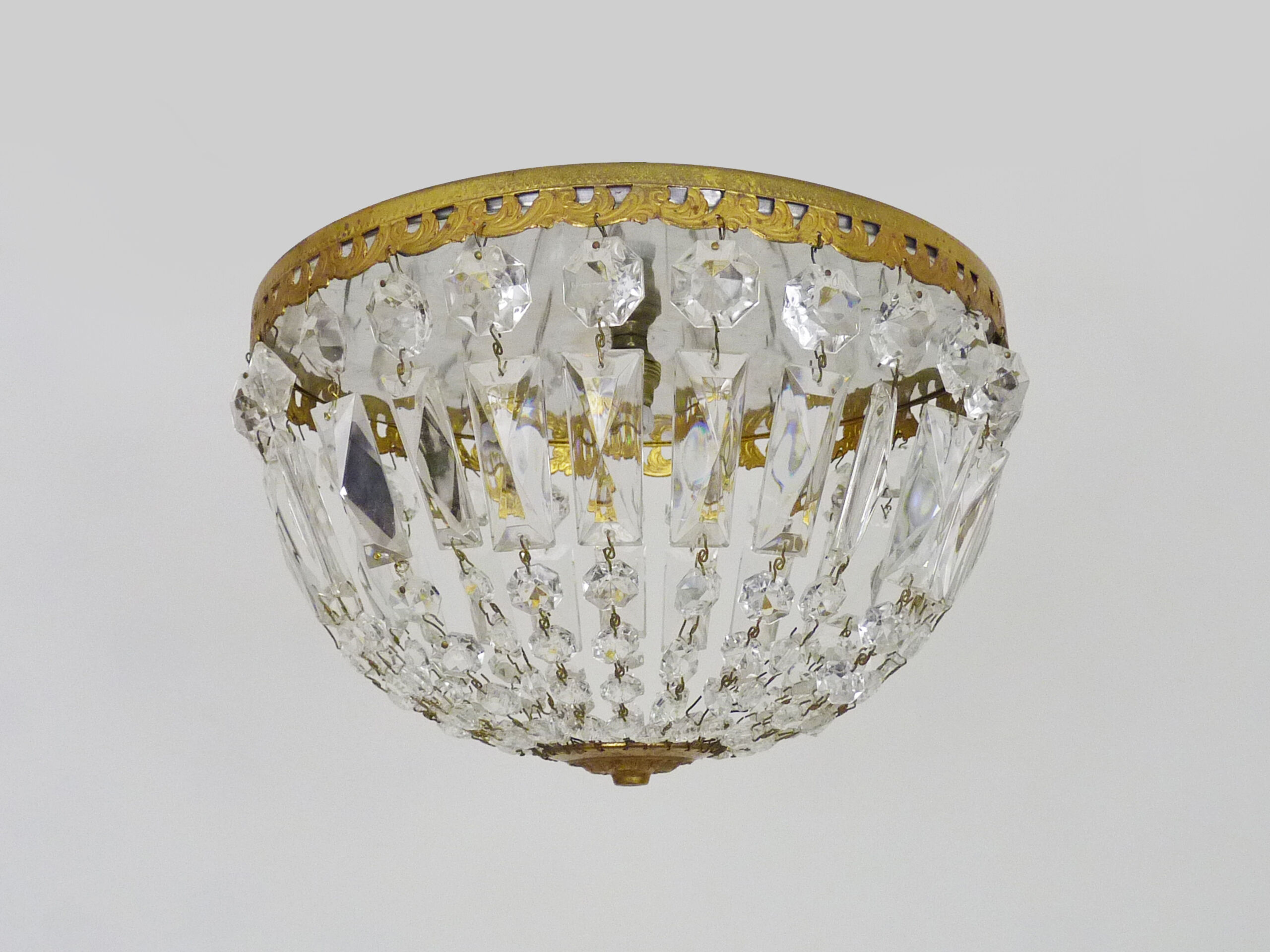 Old ceiling lamp crown, half basket glass grapevines, style Louis XVI