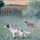Large vintage original landscape dog oil painting