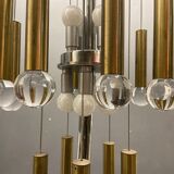 Lustre chrome et sphère en laiton du milieu du siècle de Sciolari