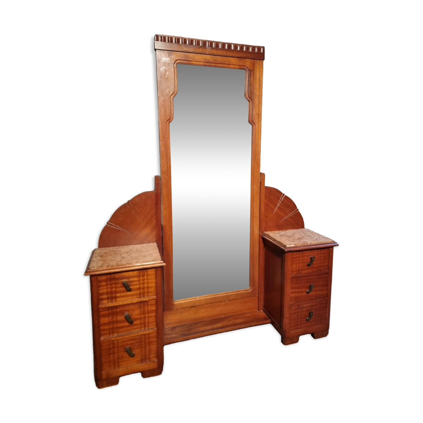Art Deco mahogany dressing table with bevelled tilting mirror, France, 1920s–1930s.