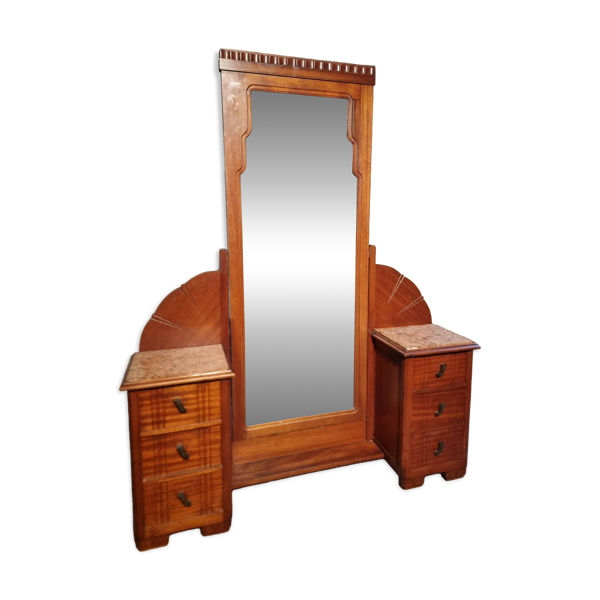 Coiffeuse art déco en acajou avec miroir biseauté inclinable, France, années 1920–1930