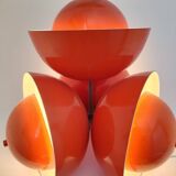 Living room lamp with 4 lights in orange color lacquered metal circa 1970