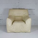 Leather armchair and cream-coloured foam, France , circa 1970