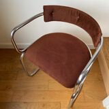 Chrome aluminum chair and brown cotton