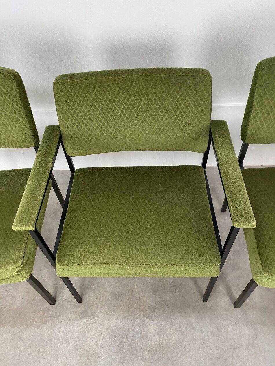 2 chairs and 1 office armchair from the 1950s in green velvet and black metal.