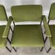 2 chairs and 1 office armchair from the 1950s in green velvet and black metal.