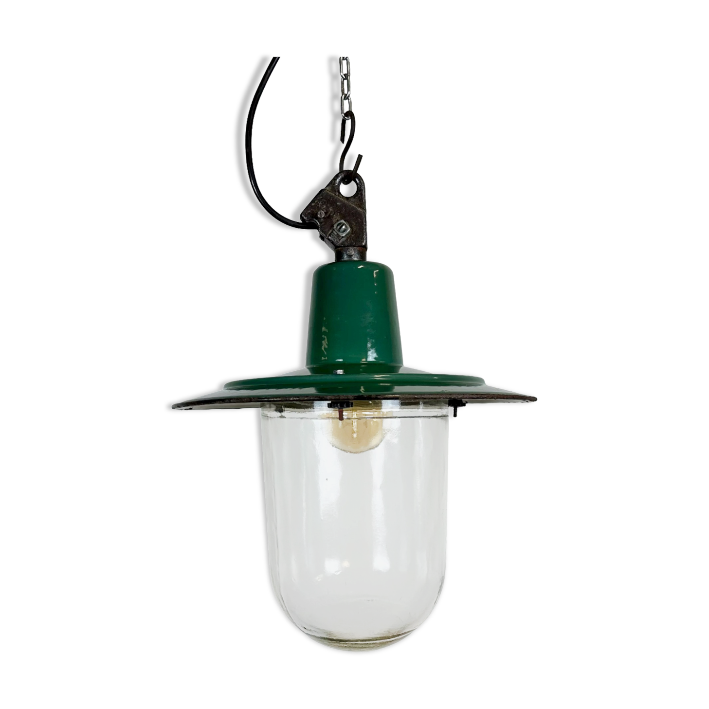 Green Enamel and Cast Iron Industrial Pendant Light, 1960s