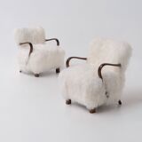 Pair of Art Deco Armchairs in Mongolian Sheepskin, 1950s