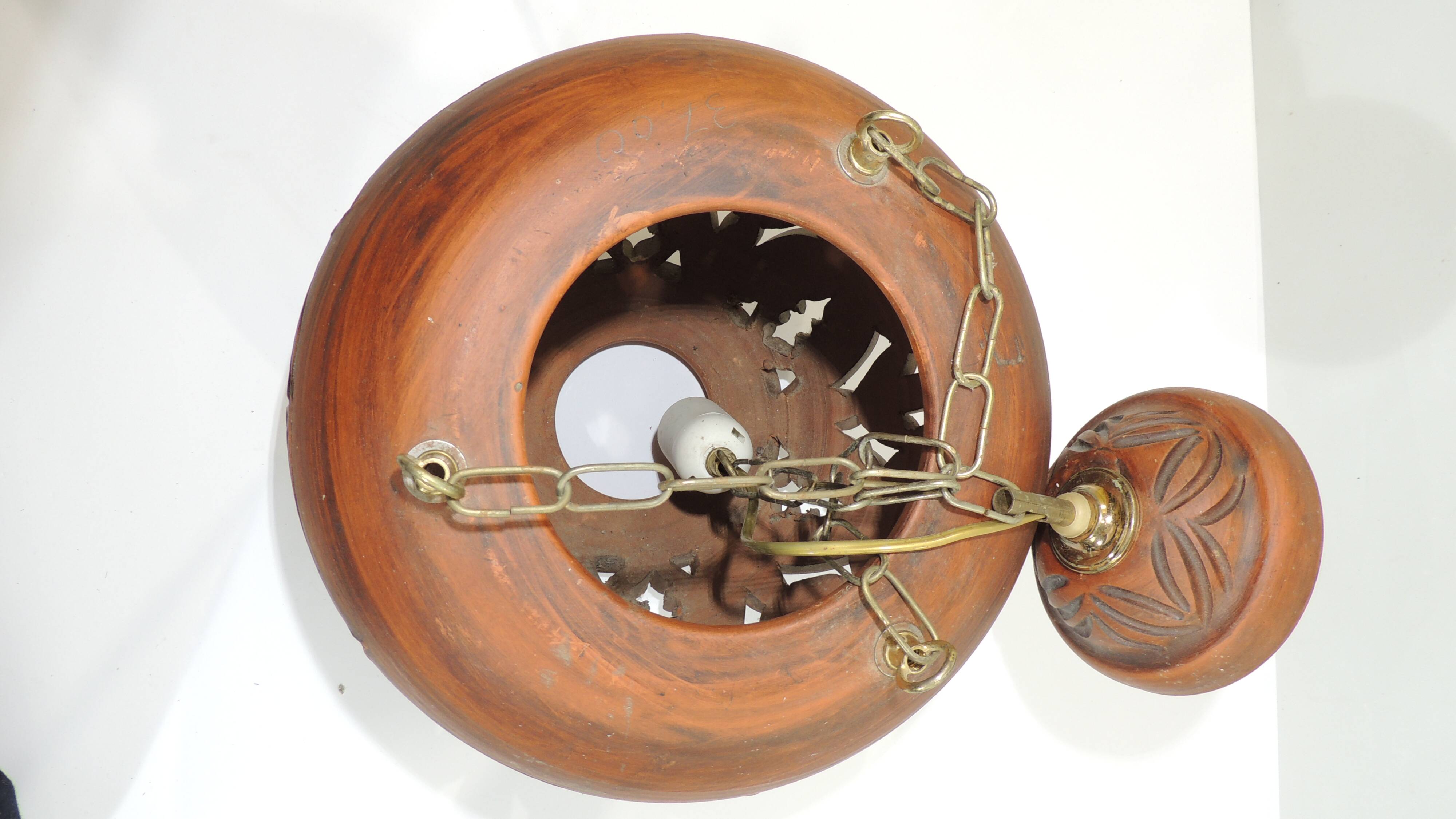 Suspension and pair of terracotta/vintage wall lights