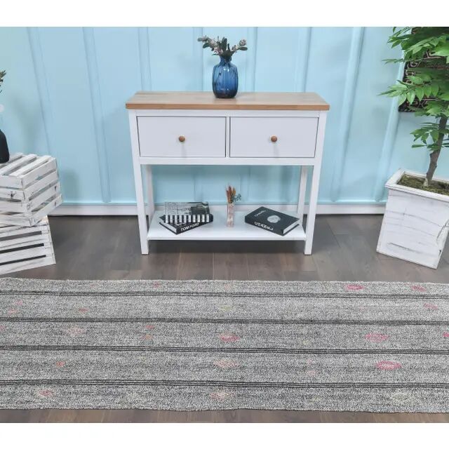 1970s Grey Natural Turkish Hand-Knotted Runner Rug 79x270