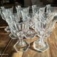 Set of 9 thick glass wine glasses faceted hexagonal foot