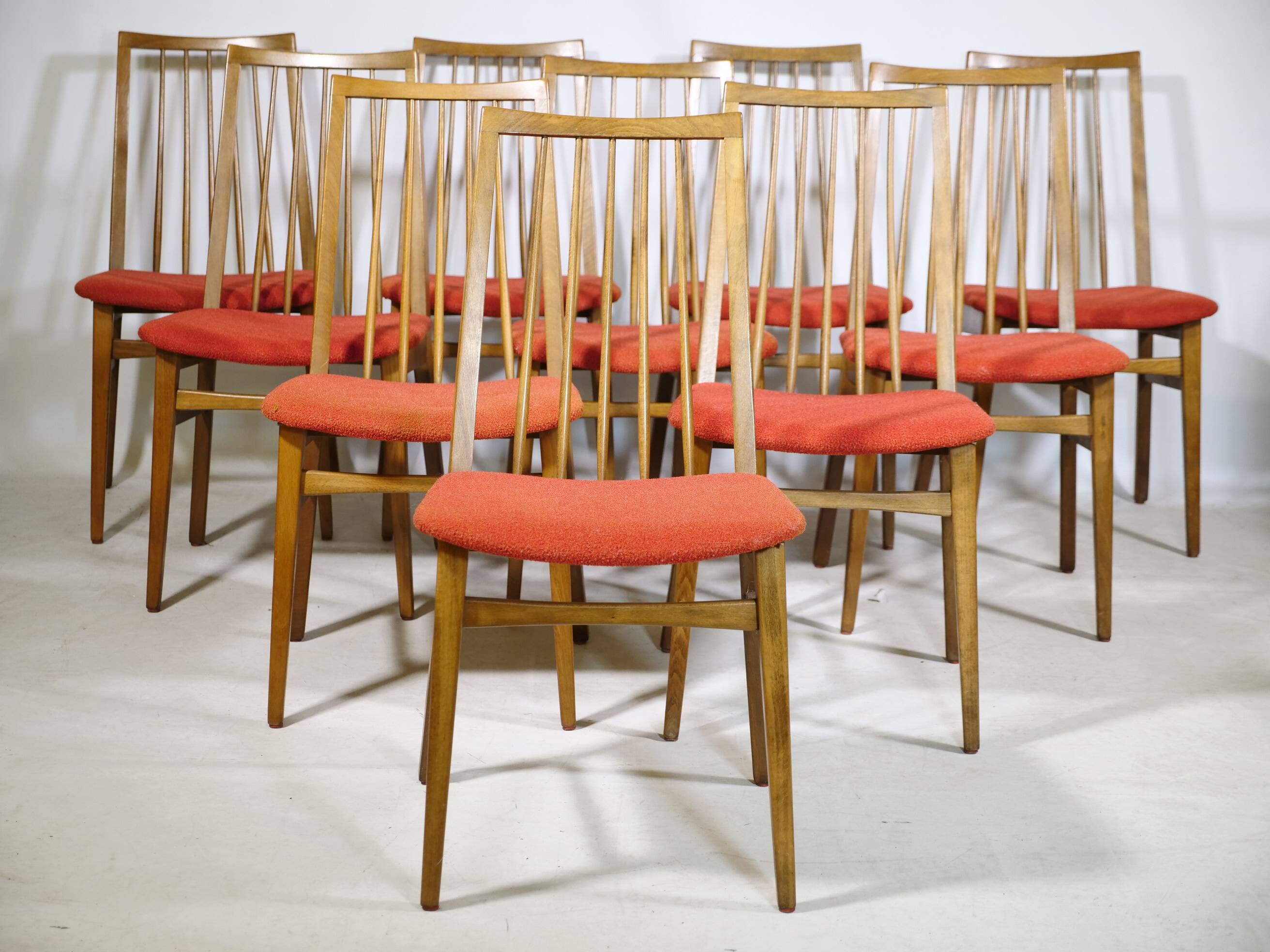 Mid-Century Dining Chairs in Walnut, Set of 10, 1960s