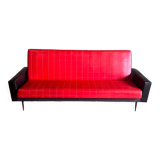 Vintage Daybed sofa bed from the 60s in red and black skaï