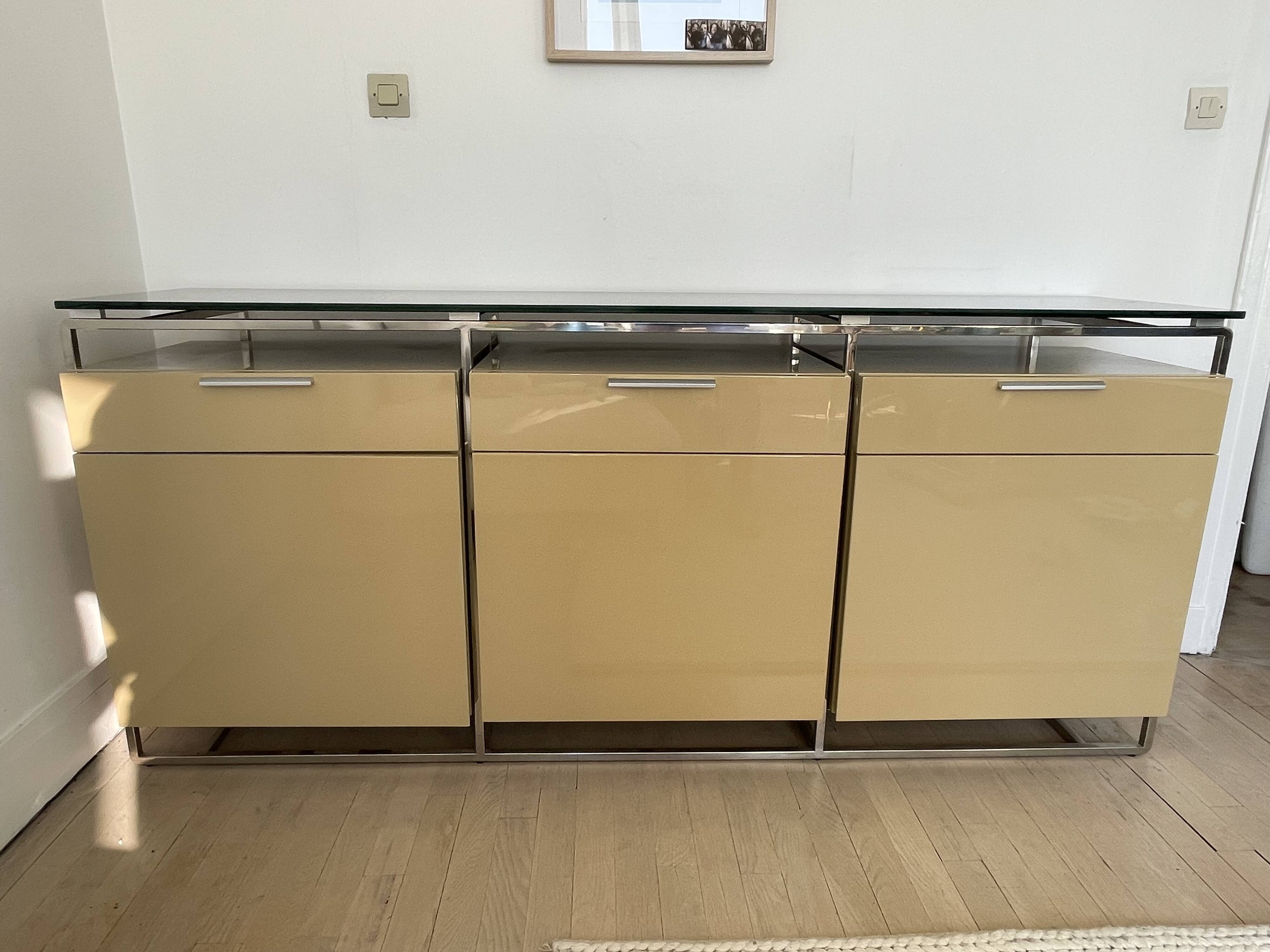 Modular enfilade design — champagne lacquer & chrome steel — 1980s-90s