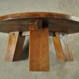 BRUTALIST / massive oak round coffee table / 1970s
