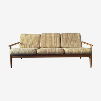 Canapé scandinave en bois et tissu vintage des années 60
