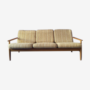 Scandinavian sofa in wood and vintage fabric from the 60s