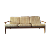 Scandinavian sofa in wood and vintage fabric from the 60s