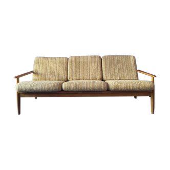 Canapé scandinave en bois et tissu vintage des années 60