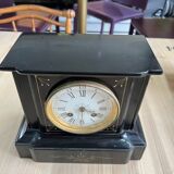 Napoleon III style fireplace clock in black marble and bronze