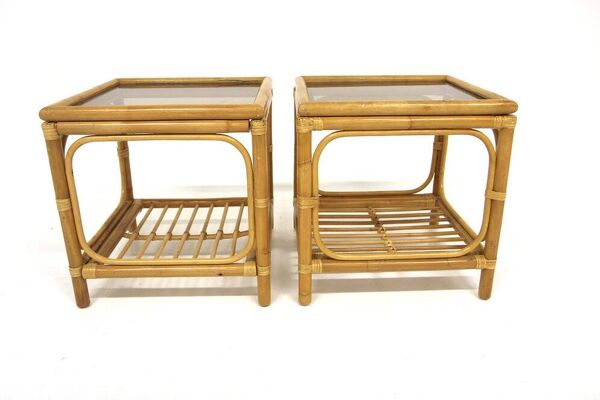 Set de 2 tables de chevet en rotin, Suède, 1970