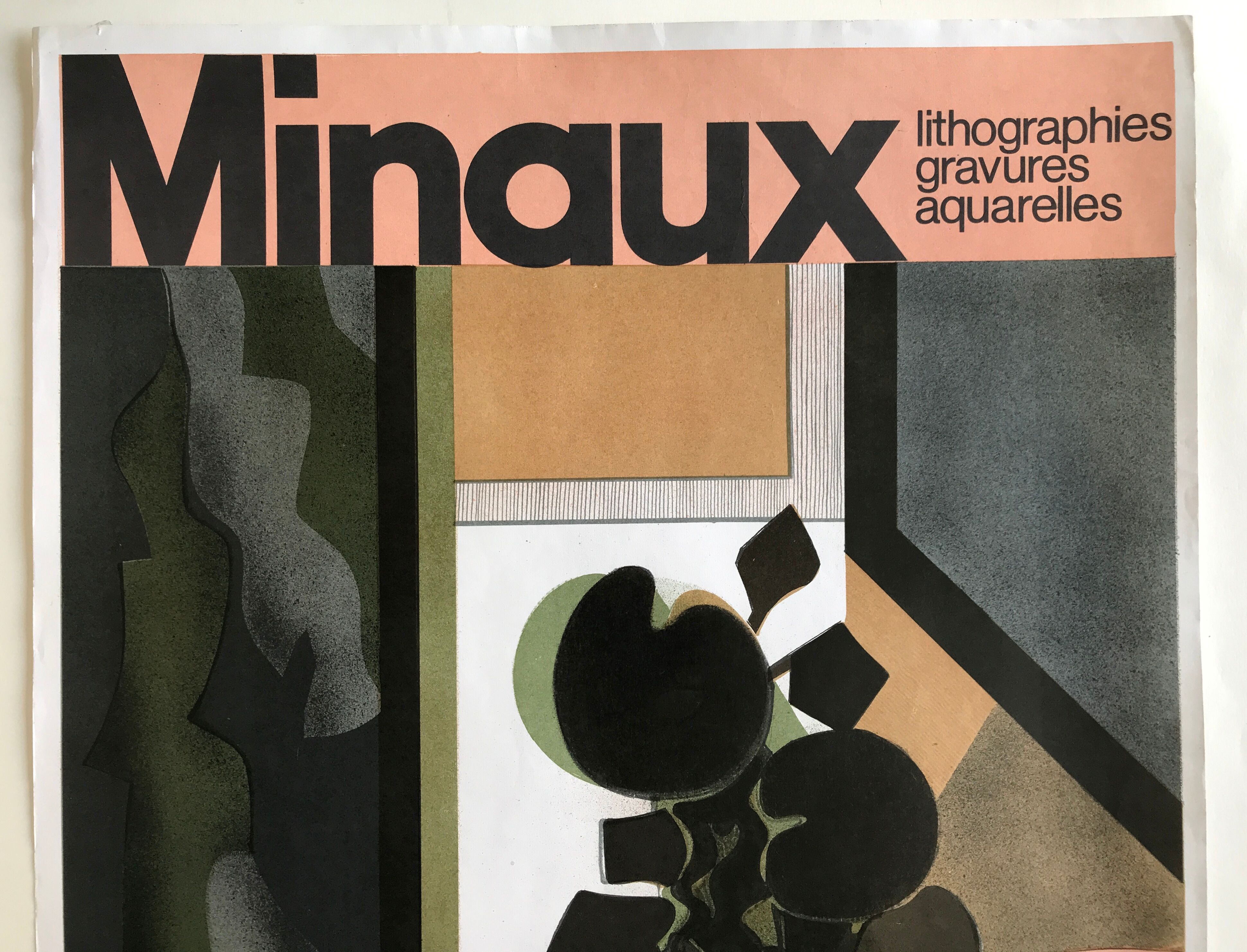 Original poster signed and dedicated by André MINAUX, Galerie Paul Maurel, 1974 Mourlot