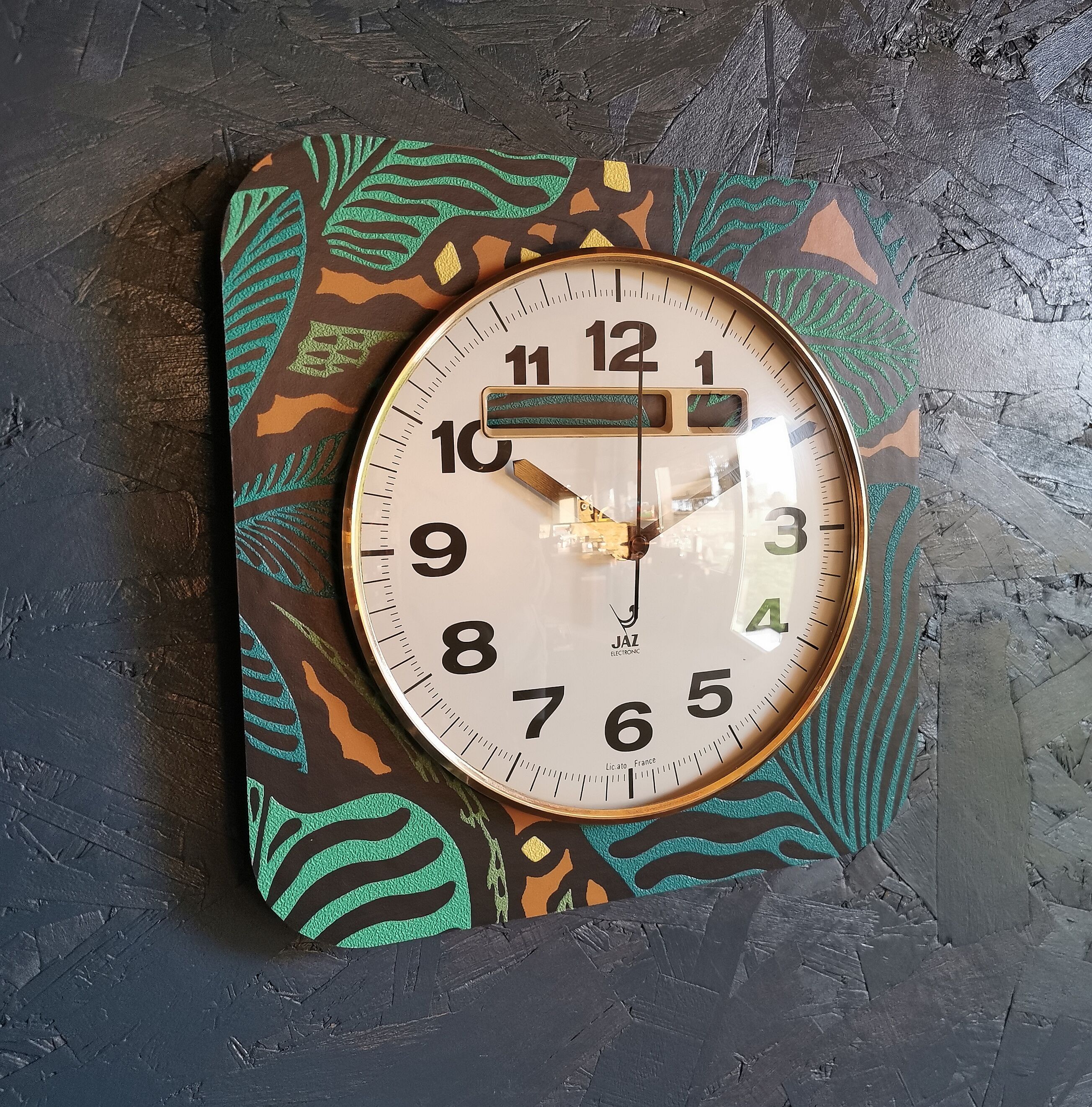 Horloge vintage pendule murale silencieuse carrée "Jaz vert noir"