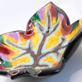 Vintage leaf cutter in multicolored slip in Vallauris style