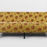 Bench with yellow and red floral fabric, France, circa 1960