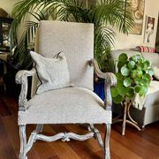 Restored Louis XIII armchair – textured beige fabric