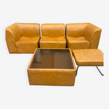 Camel leather heating sofa set