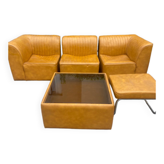 Camel leather heating sofa set